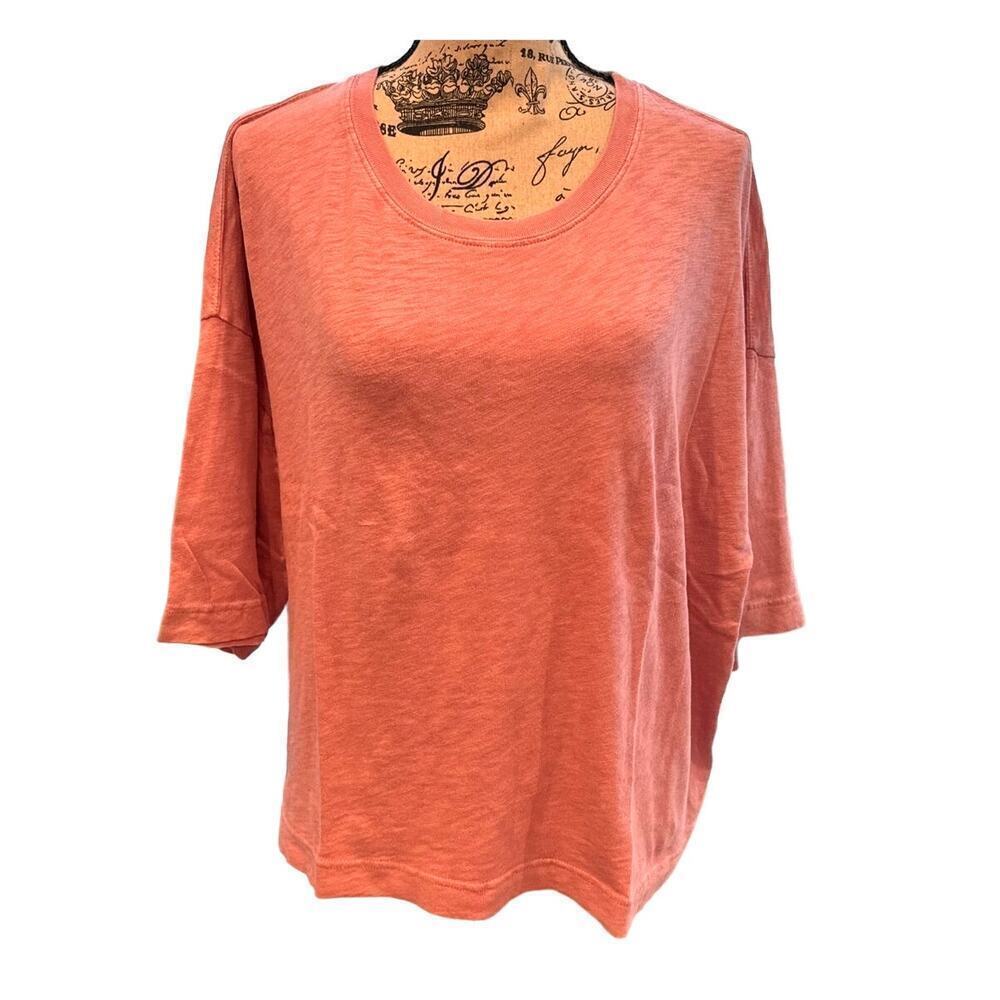 Hello Nite Pink Leaf Crew Neck Boxy Women's Short Sleeve Cotton Tee Shirt M NWT